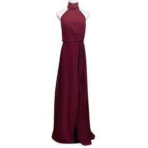 NWOT JENNY YOO COLLECTION BURGUNDY HALTER CHIFFON FRONT TIE FORMAL DRESS - 4